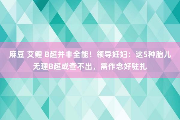 麻豆 艾鲤 B超并非全能！领导妊妇：这5种胎儿无理B超或查不出，需作念好驻扎