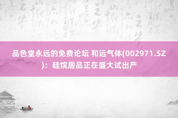 品色堂永远的免费论坛 和远气体(002971.SZ)：硅烷居品正在盛大试出产