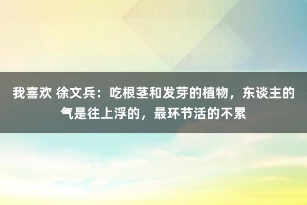 我喜欢 徐文兵：吃根茎和发芽的植物，东谈主的气是往上浮的，最环节活的不累